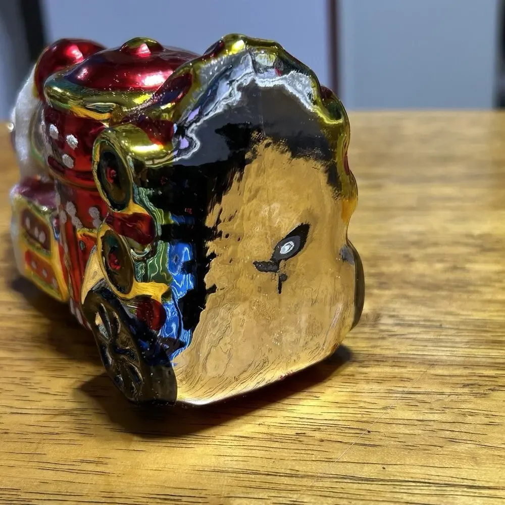 Glass Ornament Bear Train Far East Brokers 5.5